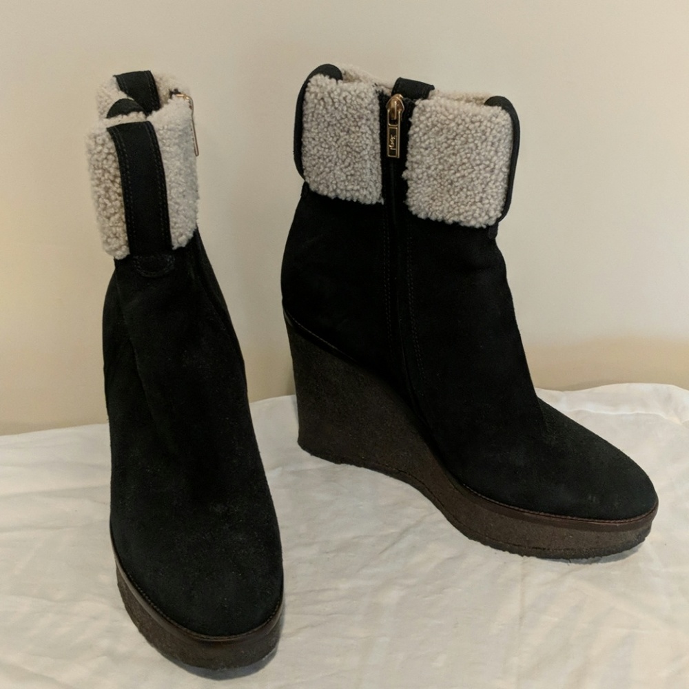 YSL black suede Aspen wedge boots 41